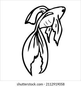 Black and white linear illustration depicting decorative fish,Japanese carp,rainbow trout,crucian carp,goldfish ,coloring book for children and adults,line art wall art,posters,shaft art,stained glass