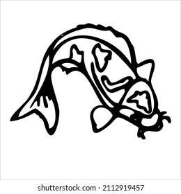 Black and white linear illustration depicting decorative fish,Japanese carp,rainbow trout,crucian carp,goldfish ,coloring book for children and adults,line art wall art,posters,shaft art,stained glass