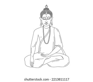 Imagen lineal en blanco y negro del Buda, ilustración vectorial