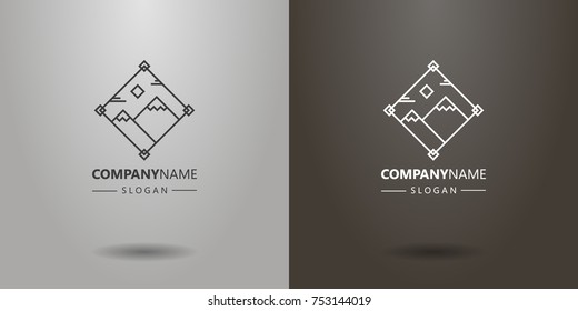 black and white linear logo of the geometric landscape of the mountains