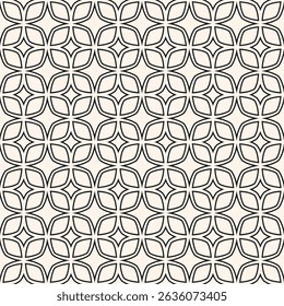 Black and white linear ornament. Vector abstract geometric seamless pattern with outline grid, diamonds, lattice, net. Simple minimal background texture. Elegant repeated geo design for decor, fabric