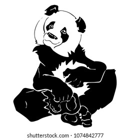 black and white linear paint draw panda vector illustration