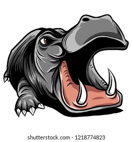 Dibujo de pintura lineal en blanco y negro Hippo ilustración vectorial