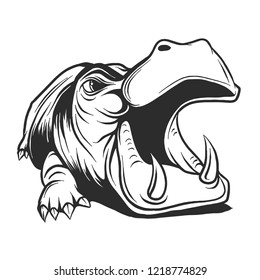 black and white linear paint draw Hippo vector illustration