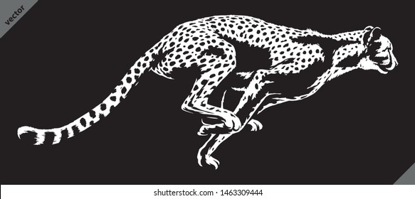 black and white linear paint draw cheetah illustration art