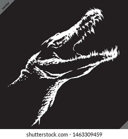 black and white linear paint draw crocodile illustration art