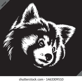 black and white linear paint draw red panda illustration art