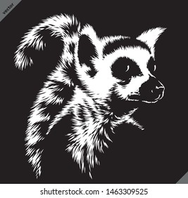 Black And White Linear Paint Draw Lemur Illustration Art