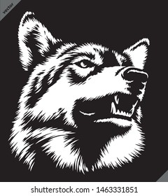 black and white linear paint draw Wolf illustration art