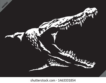 black and white linear paint draw crocodile illustration art