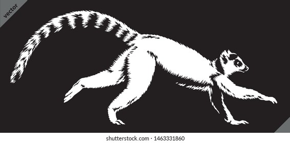 Black And White Linear Paint Draw Lemur Illustration Art