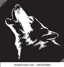 black and white linear paint draw Wolf illustration art