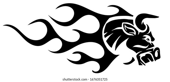 black and white linear paint draw bull vector illustration