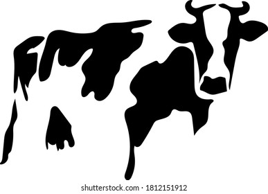 Black White Linear Paint Draw Cow,Negative Space Animal vector illustration graphic design