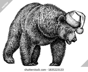 black and white linear paint draw bear vector illustration