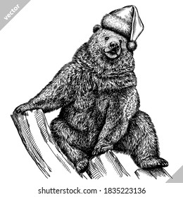 black and white linear paint draw bear vector illustration