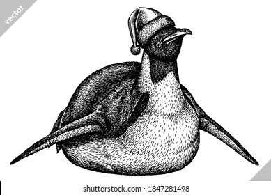 black and white linear paint draw penguin vector illustration