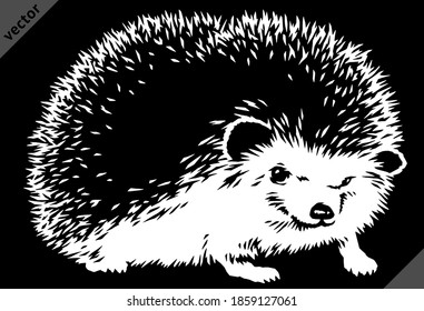 black and white linear paint draw hedgehog vector illustration art