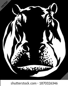 black and white linear paint draw hippo vector illustration art