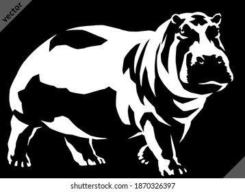 black and white linear paint draw hippo vector illustration art