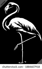 black and white linear paint draw flamingo vector illustration art