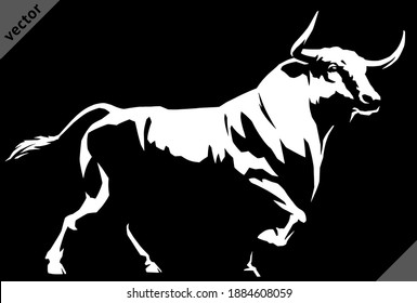 black and white linear paint draw bull illustration vector art