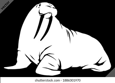 black and white linear paint draw walrus illustration art