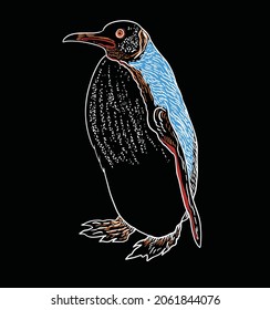 ilustración de pingüino con dibujo lineal blanco y negro