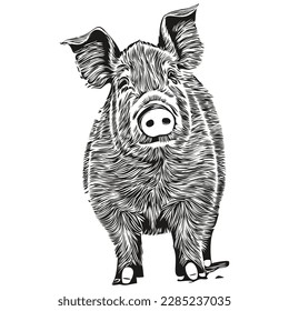 Black and white linear paint draw Pig vector illustration hog
