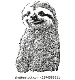 Black and white linear paint draw Sloth vector illustration Sloths
