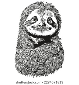 Black and white linear paint draw Sloth vector illustration Sloths
