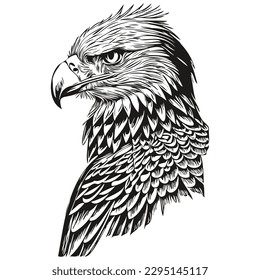 Black   white linear paint draw eagle vector illustration bird
