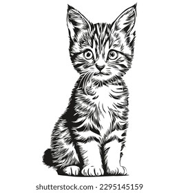 Black and white linear paint draw Cat vector illustration kitten

