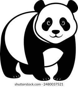Dibujo De Pintura Lineal En Blanco Y Negro Panda Ilustración vectorial