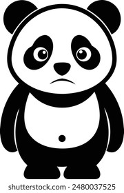 Black And White Linear Paint Draw Panda Vector Illustration