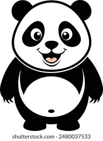 Black And White Linear Paint Draw Panda Vector Illustration