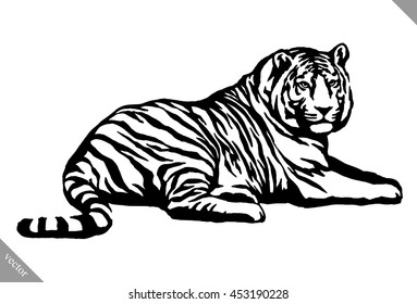 black and white linear paint draw tiger vector illustration