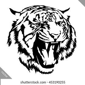 black and white linear paint draw tiger vector illustration