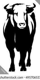 black and white linear paint draw bull vector illustration