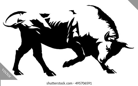 black and white linear paint draw bull vector illustration