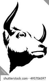 black and white linear paint draw bull vector illustration