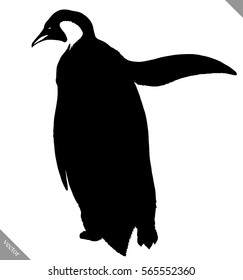 black and white linear paint draw penguin vector illustration