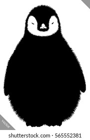 black and white linear paint draw penguin vector illustration