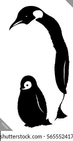 black and white linear paint draw penguin vector illustration