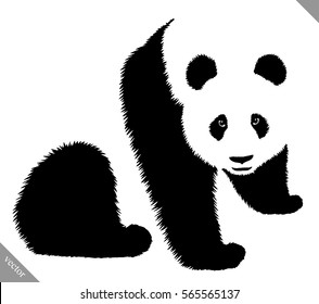 black and white linear paint draw panda vector illustration