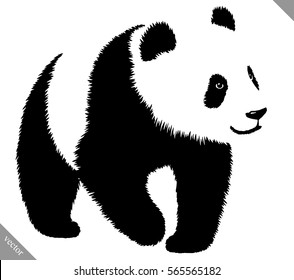 black and white linear paint draw panda vector illustration