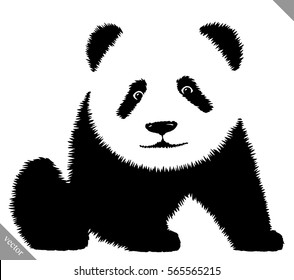 black and white linear paint draw panda vector illustration