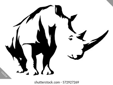 black and white linear paint draw rhino vector illustration