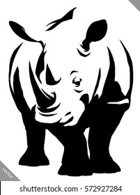 black and white linear paint draw rhino vector illustration