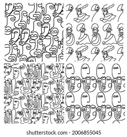 Patrón lineal blanco y negro con caras abstractas. Arte moderno. Diseño moderno para la impresión, decoración, afiche, patrón, adorno para la ropa. 